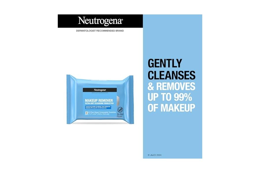 Toallitas desmaquillantes Neutrogena, toallitas limpiadoras faciales diarias, limpian y eliminan suavemente la grasa y el maquillaje, toallitas desmaquillantes sin alcohol, 2 x 25 unidades - Image 2