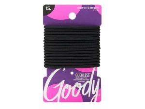 Coleteros elásticos Goody Ouchless, 15 unidades, negros, de 4 mm. Accesorios de peinado sin dolor para mujeres y hombres. Ideales para trenzas, coletas y más, para todo tipo de cabello.