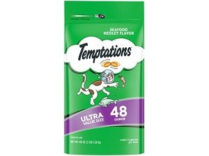 Temptations Classic Crunchy and Soft Cat Treats Sabor a Mariscos, Bolsa de 48 oz