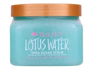 Exfoliante corporal con agua de loto y karité de Tree Hut | Elimina la piel muerta y seca para una sensación suave e hidratada | Cuidado corporal esencial nutritivo | 18 fl oz.