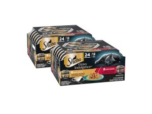 Alimento húmedo Sheba para gatos adultos, paquete variado - Plato principal de carne de res y pollo con salsa extra, bandejas dobles de 75 g (12 unidades, 24 porciones) (paquete de 2)