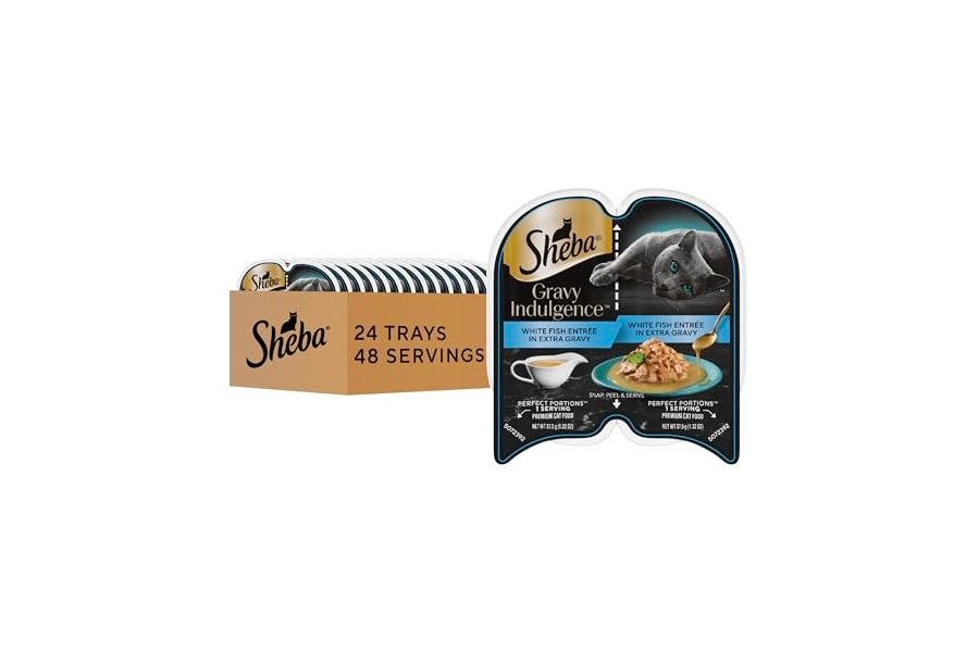 Comida húmeda para gatos adultos Sheba Gravy Indulgence, plato principal de pescado blanco con salsa extra, bandejas de 77 g (24 unidades, 48 ​​porciones)