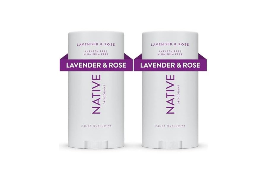 Desodorante Native con ingredientes de origen natural, 72 horas de control del olor | Desodorante para mujeres y hombres, sin aluminio, con bicarbonato de sodio, aceite de coco y manteca de karité | Lavanda y rosa, paquete de 2