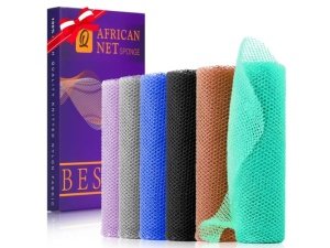 6 esponjas de baño africanas de red africana, esponja de baño de red larga, exfoliante, para ducha, cuerpo, espalda y piel más suave, ideal para uso diario (morado, gris, azul, negro, marrón, verde).