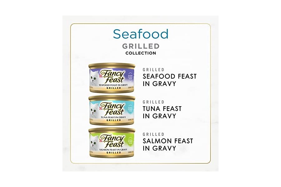 Comida húmeda para gatos Purina Fancy Feast a la parrilla con mariscos en paquete variado (paquete de 24) latas de 85 g - Image 2