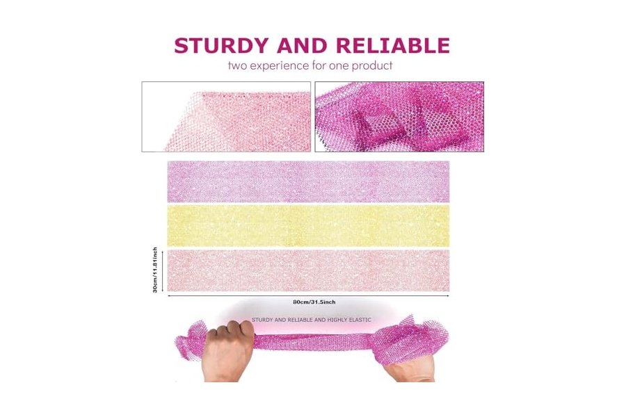 Juego de 3 esponjas de ducha exfoliantes africanas de estilo brillante. Esponjas de baño largas para una piel suave y fresca. El exterior brilla. Ideal para uso diario (amarillo brillante, rosa, morado). - Image 3