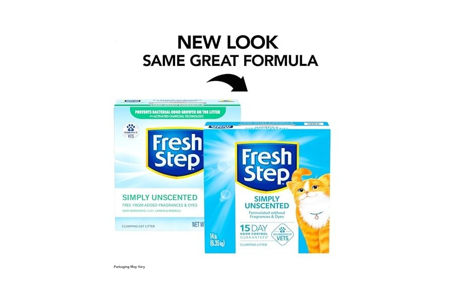 Arena aglomerante Fresh Step Simply Unscented, arena para gatos Fresh Step sin perfume con tecnología de carbón activado, caja de 14 lb - Image 2