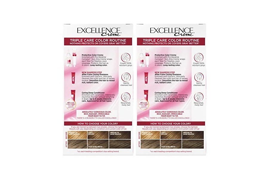 Tinte permanente en crema L’Oréal Paris Excellence, 6A Castaño Ceniza Claro, cobertura total de canas, paquete de 2 - Image 6