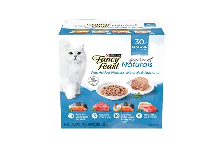 Alimento húmedo para gatos Purina Fancy Feast, paquete variado, Gourmet Naturals, mariscos - (Paquete de 30) latas de 85 g