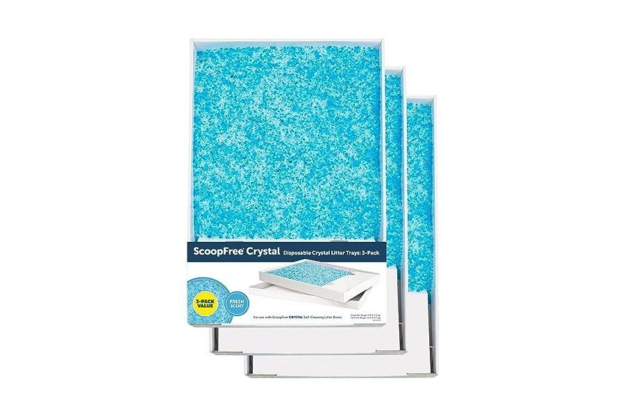 Arena para gatos PetSafe ScoopFree Crystal con bandeja de repuesto y tapa, aroma fresco, bolsa de 2 kg (cada bandeja), paquete de 3