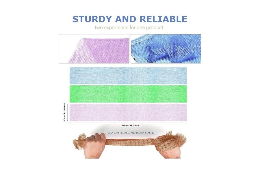 3 esponjas de baño africanas de malla larga, exfoliantes, para ducha, cuerpo y espalda, suavizantes, ideales para uso diario (morado, azul y verde). - Image 3