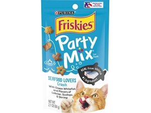 Friskies - Premios para gatos (fabricados en EE. UU.), mezcla para fiestas, mariscos crujientes - (10) bolsas de 54 g