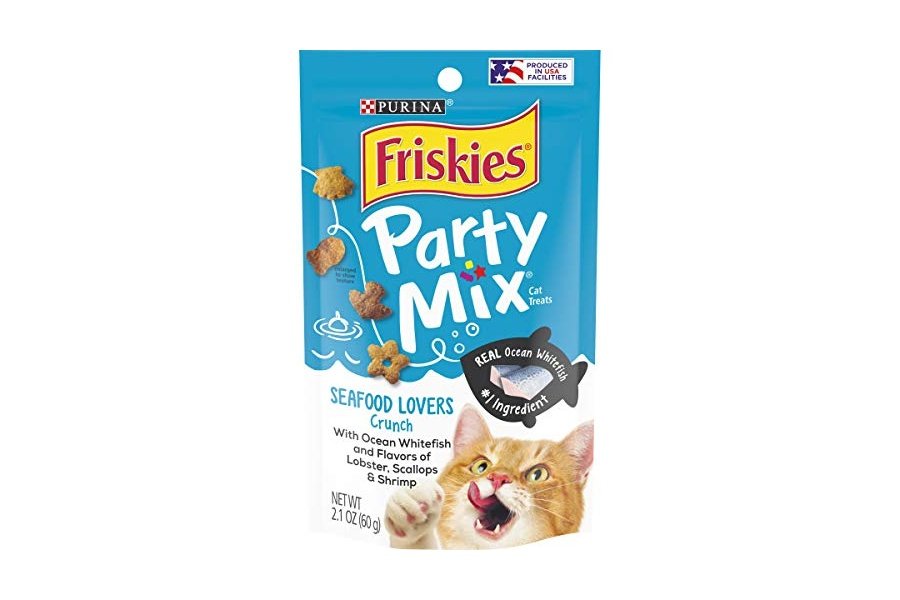 Friskies - Premios para gatos (fabricados en EE. UU.), mezcla para fiestas, mariscos crujientes - (10) bolsas de 54 g