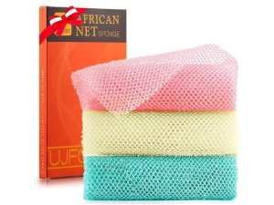 3 esponjas de red africanas, esponja exfoliante africana de red africana, esponja de baño de red africana larga, exfoliante para ducha, exfoliante corporal, exfoliante de espalda, suavizante de piel (rosa, verde, blanquecino)