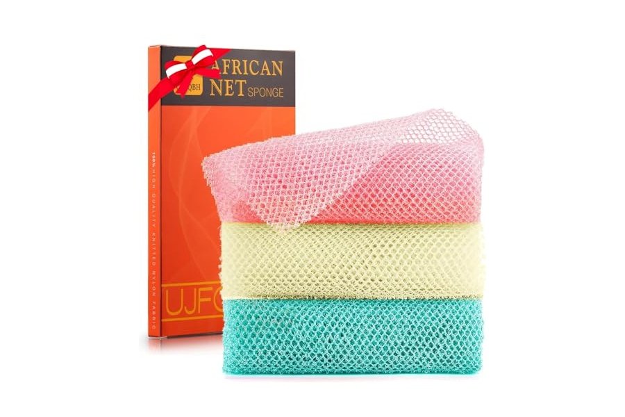 3 esponjas de red africanas, esponja exfoliante africana de red africana, esponja de baño de red africana larga, exfoliante para ducha, exfoliante corporal, exfoliante de espalda, suavizante de piel (rosa, verde, blanquecino)