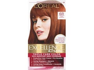 Tinte permanente en crema L'Oréal Paris Excellence Triple Care, 6R castaño claro, cobertura de canas hasta 8 semanas, para todo tipo de cabello, paquete de 1