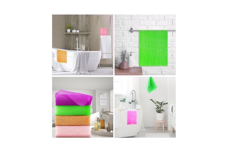 4 esponjas de red africanas largas para baño, exfoliantes, para ducha, cuerpo y espalda, suavizan la piel, ideales para uso diario (morado, naranja, verde, rosa). - Image 6