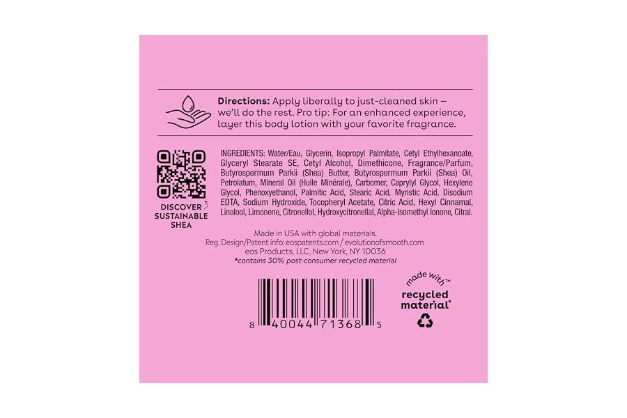 Loción corporal EOS Shea Better Body Lotion - Granada y Frambuesa, Hidratación 24 horas, Ligera y no grasa, Elaborada con karité natural, Vegana, 473 ml (16 onzas líquidas) - Image 8
