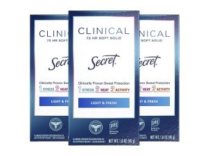 Antitranspirante y desodorante Secret Clinical Strength para mujer, ligero y fresco, suave y sólido, 1.6 oz (paquete de 3)
