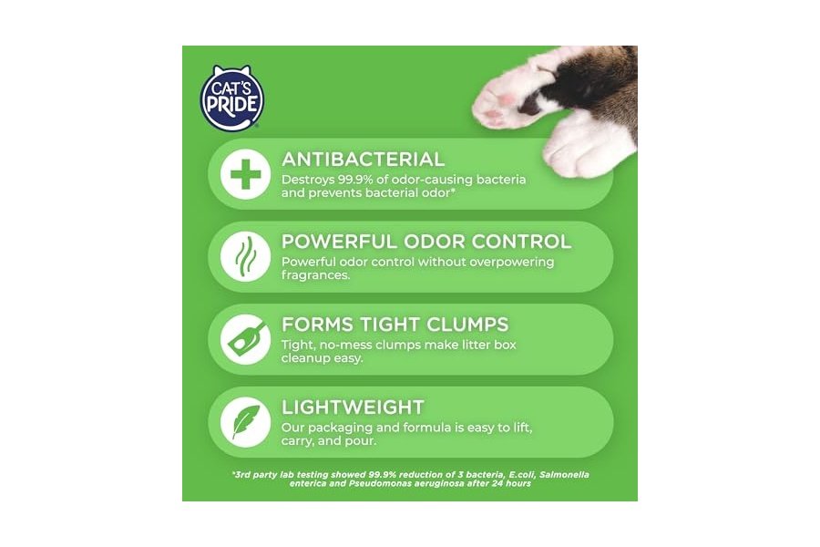 Nueva arena antibacteriana para gatos Cat's Pride: Elimina el 99.9% de las bacterias que causan mal olor - Potente control de olores - Arena aglomerante ligera de primera calidad - Perfumada, 5.4 kg - Image 3