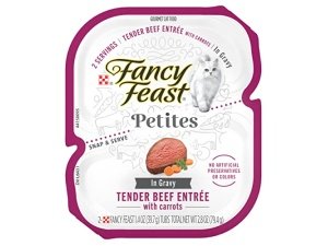 Alimento húmedo para gatos Purina Fancy Feast Gourmet Gravy, Petites Carne de Res Tierna con Zanahorias - 75 g (Paquete de 12)