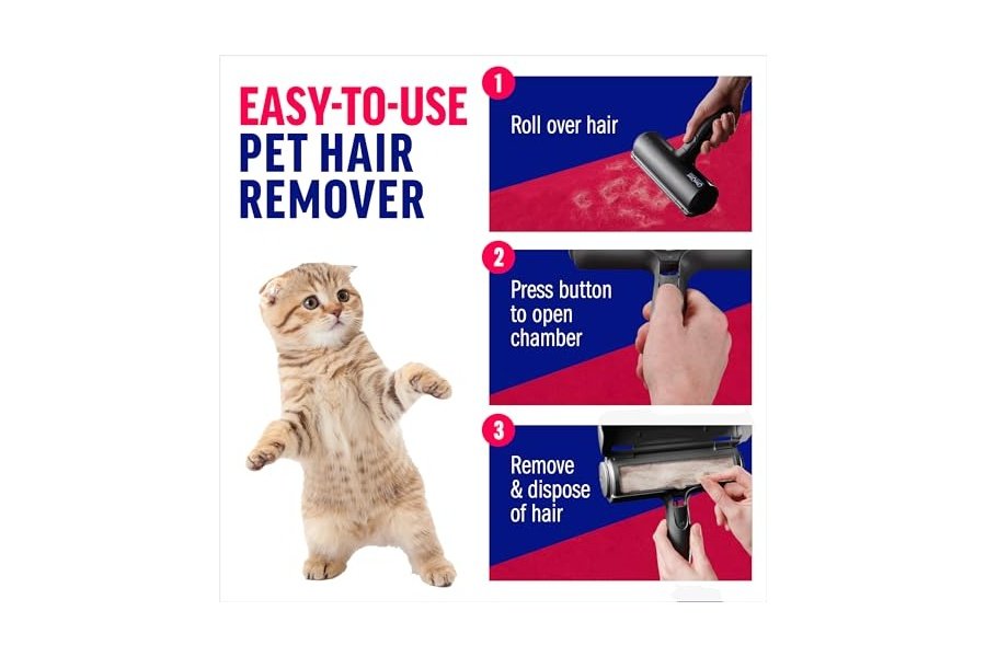 Rodillo quitapelusas reutilizable Chom Chom Roller para mascotas (negro). Eliminador de pelos de gatos y perros ChomChom para muebles, sofás, alfombras, ropa y ropa de cama. Herramienta portátil para eliminar pelos en múltiples superficies. - Image 3