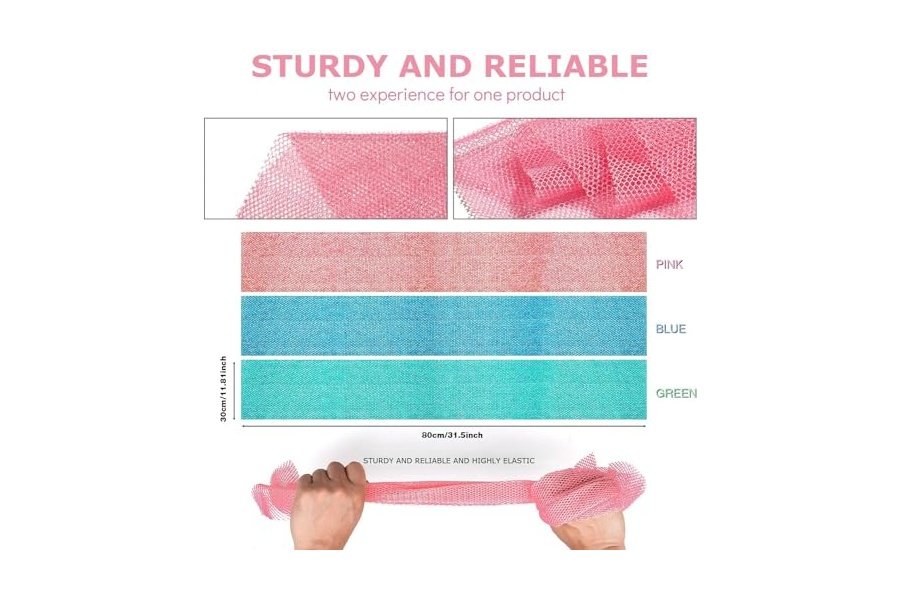 3 esponjas de baño africanas largas, exfoliantes corporales y de espalda, suavizantes para la piel, ideales para uso diario (rosa, azul, verde). - Image 3