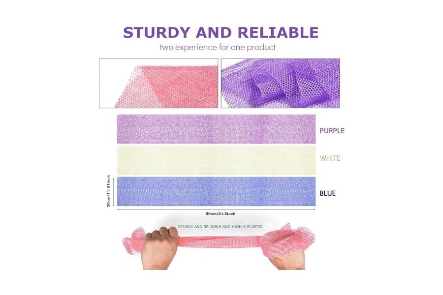3 esponjas de baño africanas de red africana, esponja de baño de red larga, exfoliante, para ducha, cuerpo, espalda y piel más suave, ideal para uso diario (morado, azul, blanquecino). - Image 3