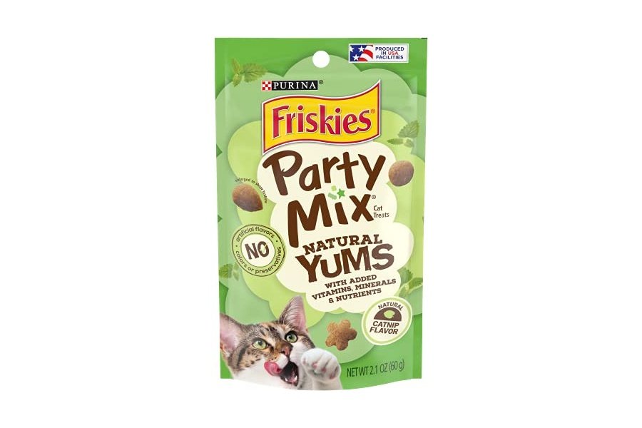 Purina Friskies, fabricado en EE. UU., premios naturales para gatos, mezcla para fiestas, sabor a hierba gatera Natural Yums - (paquete de 10) bolsitas de 54 g