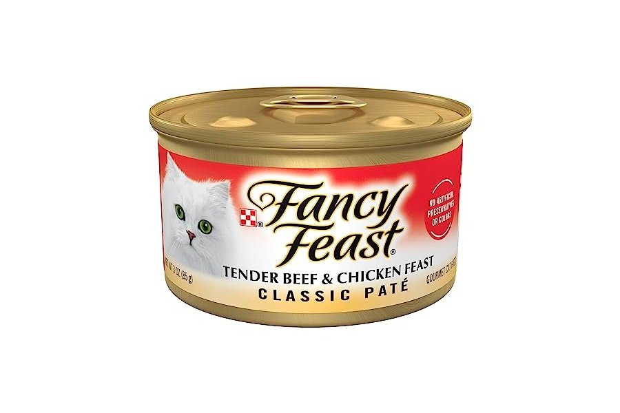 Purina Fancy Feast Paté de carne tierna y pollo Feast Classic Grain Free para gatos - (Paquete de 24) Latas de 3 oz