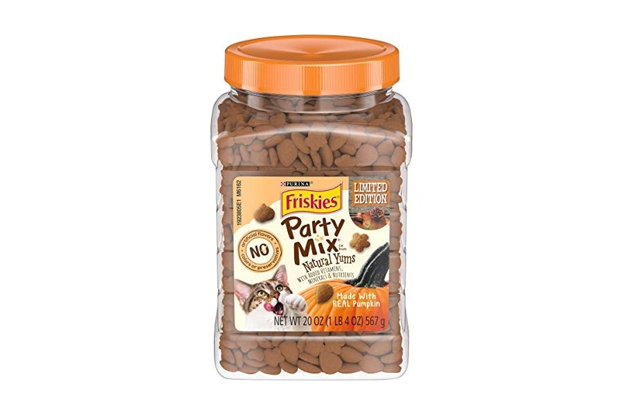 Purina Friskies, premios naturales para gatos, mezcla para fiestas, sabor natural con calabaza - Envase de 590 g
