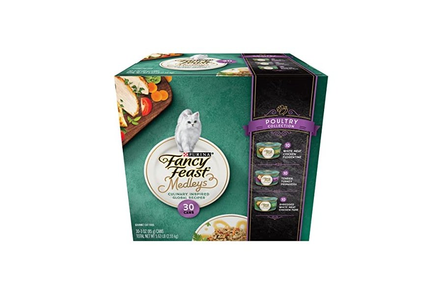 Alimento húmedo para gatos Purina Fancy Feast Medleys Poultry Collection, paquete variado (paquete de 30) latas de 85 g