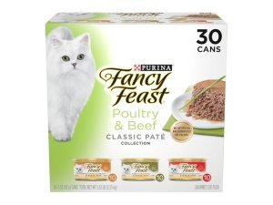 Fancy Feast - Colección de Paté Clásico de Aves y Carne de Res, Alimento Húmedo para Gatos sin Granos, Paquete Variado - (Paquete de 30) Latas de 85 g