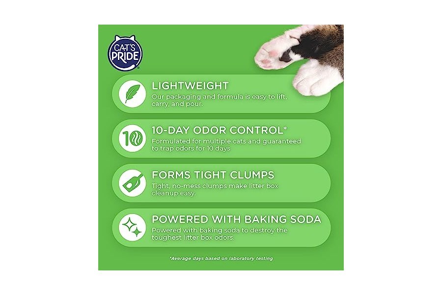 Arena aglomerante ligera premium Cat's Pride: pura y fresca, hasta 10 días de potente control de olores, para varios gatos, perfumada, 4.5 kg - Image 4