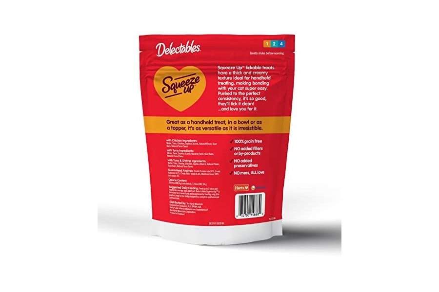 Hartz Delectables Squeeze Up - Golosinas húmedas interactivas para lamer para gatos adultos y mayores, atún y camarones, 24 unidades, 345 g - Image 5