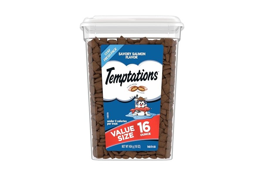 Temptations Classic Crunchy and Soft Cat Treats Sabor a Salmón, Envase de 16 oz