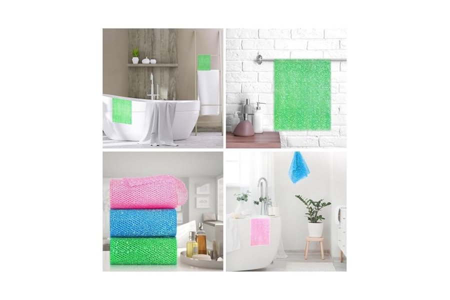 Juego de 3 esponjas de ducha exfoliantes africanas de estilo brillante. Esponjas de baño largas para una piel suave y fresca. El exterior brilla. Ideal para uso diario (rosa brillante, azul, verde). - Image 7