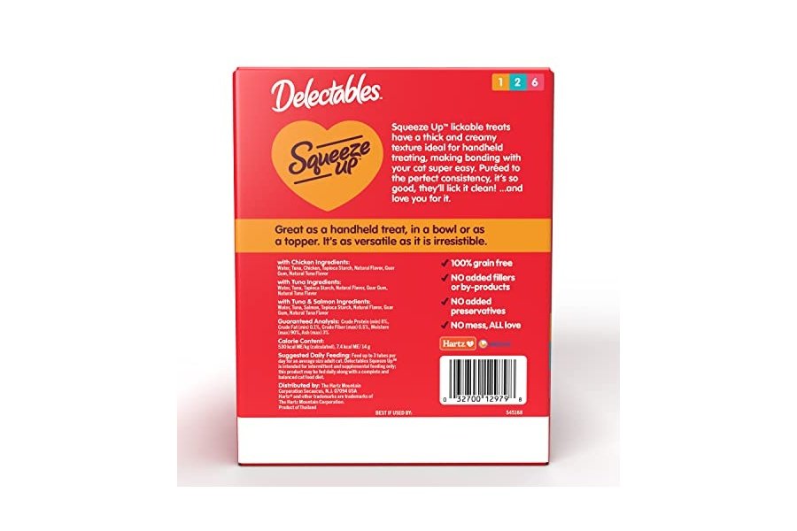 Paquete variado Delectables Squeeze Up, puré cremoso exprimible, premios húmedos para lamer para gatos, sin cereales, sin rellenos, subproductos ni conservantes añadidos, tubo de 0.5 onzas, 72 tubos en total - Image 5