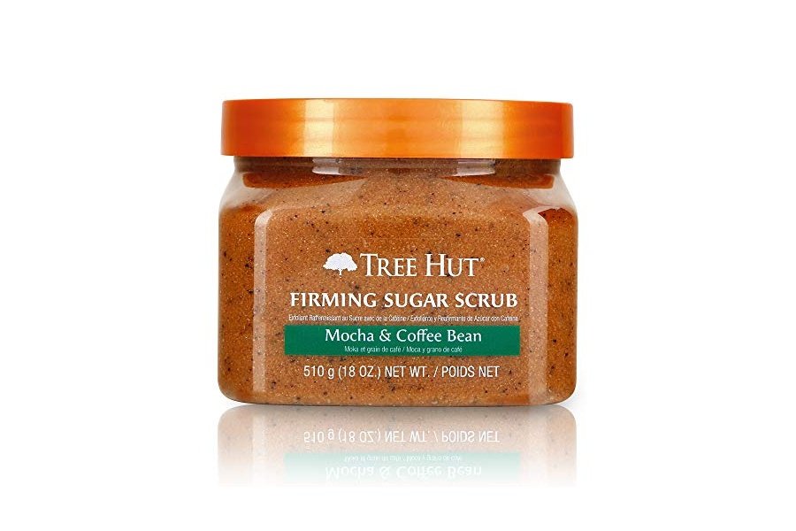 Exfoliante de azúcar ultra hidratante y exfoliante Tree Hut con moca y granos de café para un cuidado corporal nutritivo y esencial, 18 onzas