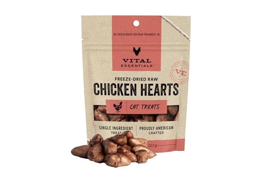 Golosinas para gatos Vital Essentials liofilizadas, crudas y de un solo ingrediente, con corazones de pollo, 23 g