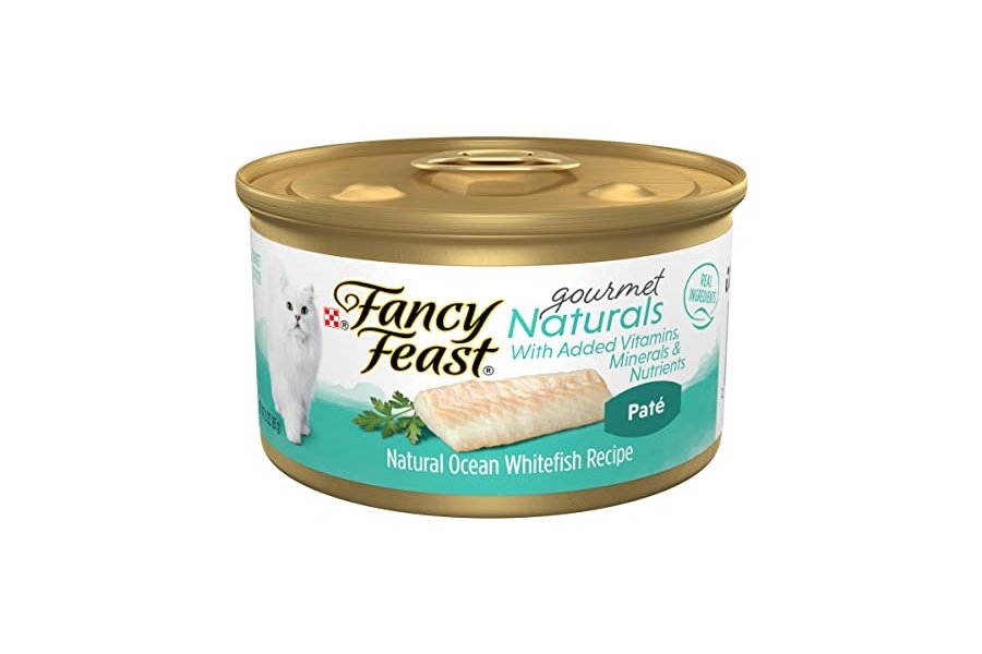 Alimento húmedo para gatos Purina Fancy Feast, receta de pescado blanco del océano, paquete de 12 latas de 85 g