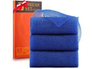 3 esponjas de baño africanas de red africana, esponja de baño de red larga, exfoliante, para ducha, cuerpo, espalda y piel más suave, ideal para uso diario (azul).