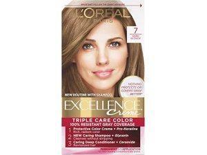 Tinte permanente en crema L'Oréal Paris Excellence, triple cuidado, rubio oscuro 7, cobertura de canas hasta 8 semanas, para todo tipo de cabello, paquete de 1
