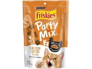 Premios para gatos Purina Friskies, hechos en EE. UU., mezcla para fiestas, pollo crujiente para amantes - (6) bolsas de 177 g