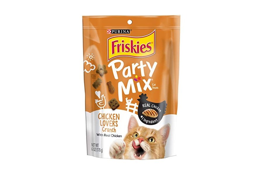 Premios para gatos Purina Friskies, hechos en EE. UU., mezcla para fiestas, pollo crujiente para amantes - (6) bolsas de 177 g