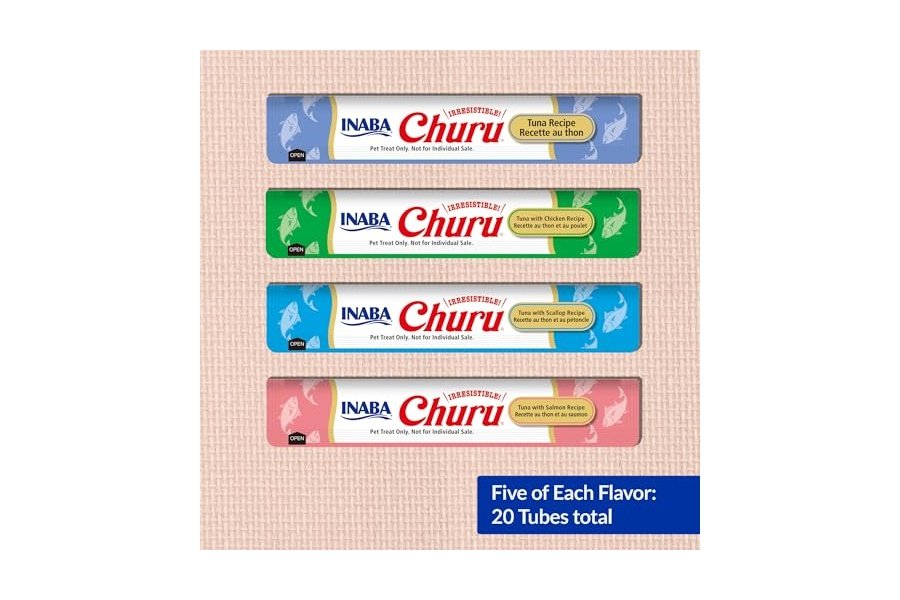 INABA Churu Cat Treats, Puré cremoso para lamer y apretar con extracto de té verde y taurina, 14 g cada tubo, 20 tubos, variedad de atún - Image 3
