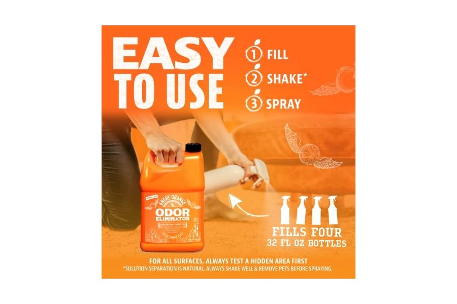 Eliminador de olores para mascotas Angry Orange: orina de perros y gatos, manchas de alfombras y olores fuertes. Limpiador cítrico con aceite de naranja natural. 1 galón. - Image 4