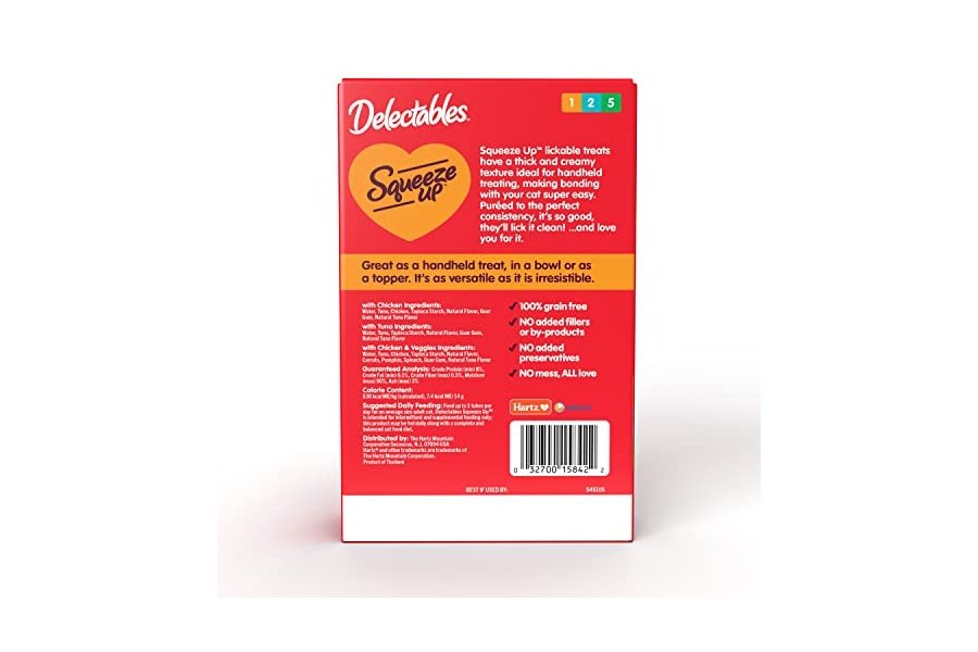 Paquete variado Delectables Squeeze Up, puré cremoso exprimible, premios húmedos para lamer para gatos, sin cereales, sin rellenos, subproductos ni conservantes añadidos, tubo de 0.5 onzas, 20 tubos en total - Image 5
