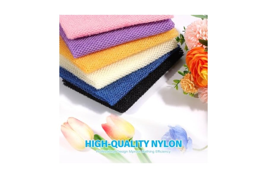 6 esponjas de baño africanas de red africana, esponja de baño de red larga, exfoliante, para ducha, cuerpo, espalda y piel más suave, ideal para uso diario (rosa, amarillo, morado, azul, negro, blanquecino). - Image 4