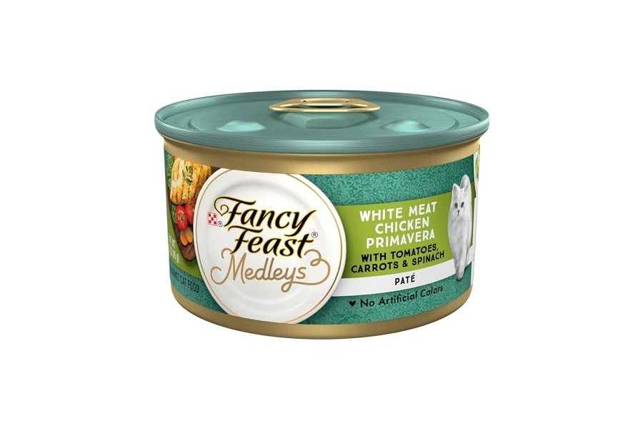 Alimento húmedo para gatos Purina Fancy Feast Pate, mezcla de pollo primavera con verduras de la huerta - (Paquete de 24) latas de 85 g
